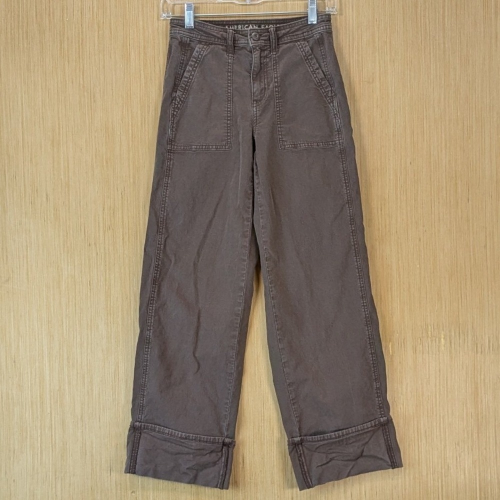 American Eagle Womens Stovepipe Pants Brown Cinch Back Wide Leg Utility Size 00